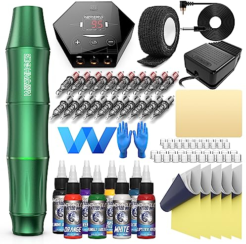 Wormhole Tattoo Maschine Set Tattoo Set Rotary Tattoo Maschine Set Netzteil 20 Tattoo Nnadeln 8 Tattoo Tinte 40 Tattoo Tintenkappen Tattoo Maschine WTK106