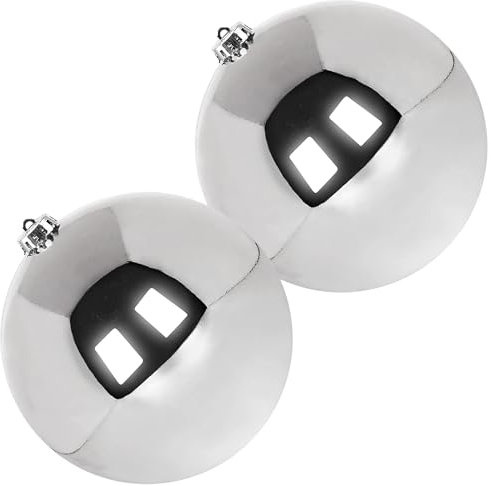 Benjia - Adornos de Navidad de tamaño extragrande para exterior, bolas de plástico navideñas irrompibles, decoraciones para colgar en el jardín, patio o árbol (200 mm, plata, 2 piezas)