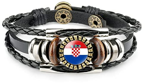 Gewebte Armbänder Mit Kroatien-Flagge - Geflochtener Lederarmreif Mit Nationalflagge, Verstellbarer Knopf, Punk-Armband, Charm-Neuheit, Patriotischer Schmuck, Zeit-Edelstein-Accessoires, Souvenir, G