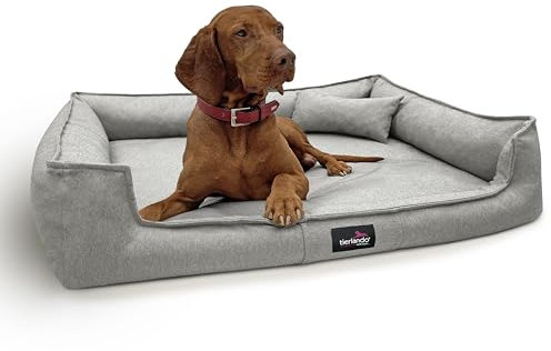 tierlando® Orthopädisches Hundebett Gustav Scandi CHIC mit elegantem waschbarem Bezug und herausnehmbarer mobiler Matratze für maximalen Liegekomfort Größe: 110x90cm | 43 Hellgrau