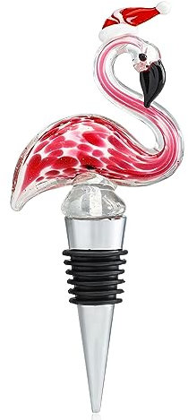 5'' Flamingo With Christmas Hat Wine Stoppers,Glass Wine Bottle Stopper Christmas Decoration,Reusable Wine Glass Corks Gift for Xmas
