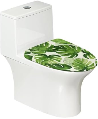 Buybai Toilet Lid Cover Decorative Bath Room Accessories Toilet Lid Seat Protector Cover, Green Palm Leaf Print