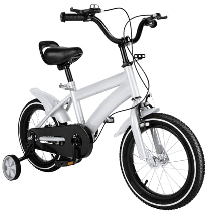 Begoniape 14 Zoll Kinderfahrrad ab 3-6 Jahren, Einstellbar Kinder Fahrrad mit Stützrädern und Kettenabdeckung, Weiß KinderFahrrad für Jungen Mädchen Kinder