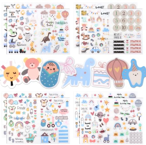 Adesivi per Album Fotografico Nascita, 424 Adesivo per Scrapbooking, Album Fotografico, Diario della Gravidanza, Battesimo, Adesivo per Scrapbooking della Nascita di Bambina Bambino