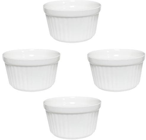 Yuauy 8 oz 4 pcs White Porcelain Souffle Dishes Ramekins Dipping Sauces Baking and Cooking Bakeware Baking Cups Bowls for Pudding Desserts Crème