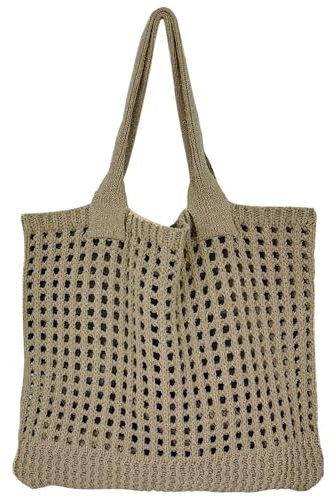 HENGBIRD Strandtasche Groß Umhängetasche Damen, Shopper Tasche Tote Bag, Beach Bag, Handtasche Schultertasche für Alltag, Arbeit Büro, Strand Reise, Schule und Einkauf (Khaki)