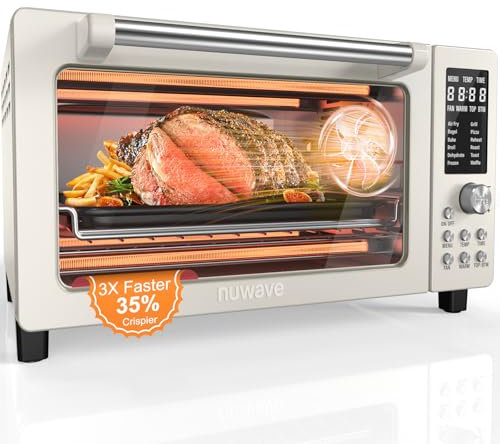 Nuwave Bravo Pro Smart Air Freyer Four grille-pain Combo, plaque de four à convection Airfryer, fonctions 12 en 1 avec technologie plus rapide et même croustillante, 1800 W, 22-400 °F, sans PFAS, 21
