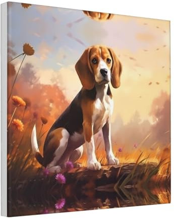 POEZJZW Leinwand-Poster, Motiv: Nerdy Beagle, moderne Dekoration, Bilder für Wohnzimmer, Schlafzimmer, Büro, ungerahmt, 40,6 x 40,6 cm