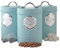 Cooks Professional 3 Piece Tea Coffee Sugar Cannister Set | Labelled Storage Tins | Containers with Airtight Lids | Canisters for Kitchen Accessories & Essentials | Blue & Silver