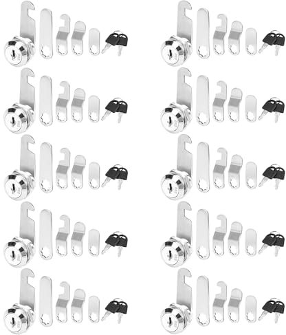YKUKIZEE 10 Pcs 16 mm Post Box Lock Replacement, 5/8 Inch Mailbox Box Locks with Keys and Lock Plates, Security Cam Locks for Locker Tool Letter Box Filing Cabinet