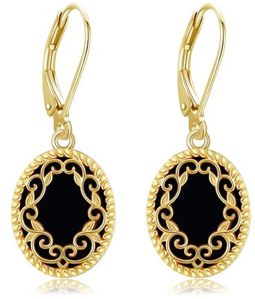 Schwarze Onyx Ohrringe filigrane baumelnde Tropfenohrringe aus Sterlingsilber für Frauen 18 Karat Gelbgold plattierter schwarzer Onyx Schmuck Geschenke für Frauen