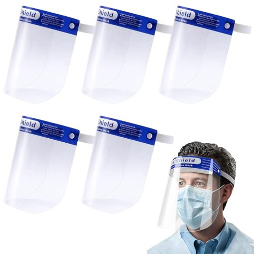 5 Pezzi Visiera Protettiva Professionale Visiere Protettive Trasparente Face Shield in Policarbonato Regolabile Visiera Protettiva da Lavoro Anti-polvere Anti-nebbia per Uomo Donna