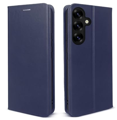 phase9 Echtleder Handyhülle für Samsung Galaxy S25 Klapphülle Leder Case Hülle Magnetverschluss RFID-Schutz Kartenfächer Geldfach Standfunktion Schutzhülle Datenschutz Blau