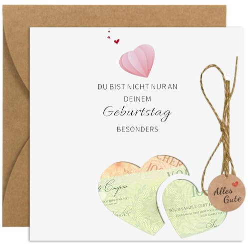 Aruigu Premium Geburtstagskarte mit Umschlag. Geldgeschenke Glückwunschkarte Grußkarte Karte mit Spruch Geburtstag Happy Birthday Mann Frau Herz