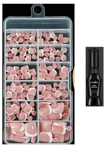 Ziyonix 120 Pièces Faux Ongles D'orteil, D'été Français Bordure Blanc Faux Ongles D'Orteil Couverture Complète Conseils Pied Ongles, 12 Tailles, pour Femmes et Filles Nail Art, avec de la Colle