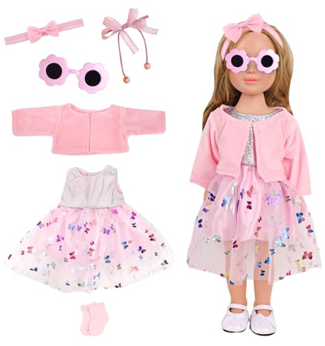 6 teilig Kleidung Bekleidung Outfits für Baby Puppen Puppenkleidung 35-45 cm Puppen Kleidung New Baby Puppenkleidung mit Mantel Socke für Kinder Mädchen Jungen(Rosa-Set)