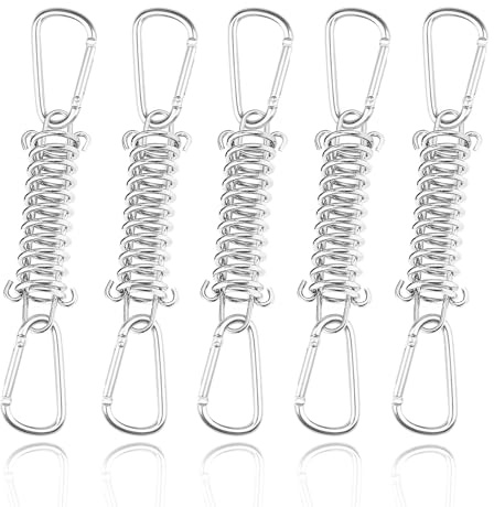 MOAZIFI 5 Stück Zugfedern mit Haken, Zugfedern mit Ösen für Camping und Outdoor, Spannfeder Sonnensegel Befestigung, Zugfeder Mit Haken, 9,5 cm Zugfeder und 5 cm Karabiner für Zelt und Markisen