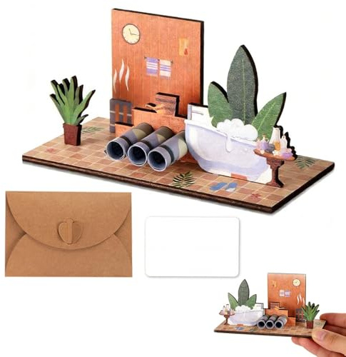 LEIIERUY Sauna Zubehör 3D-Geldgeschenk – Kreative Holzkarte mit Designfläche, 20x10cm, Geburtstagen, Hochzeiten und Feiertagen, Inklusive Umschlag und leerer Karte