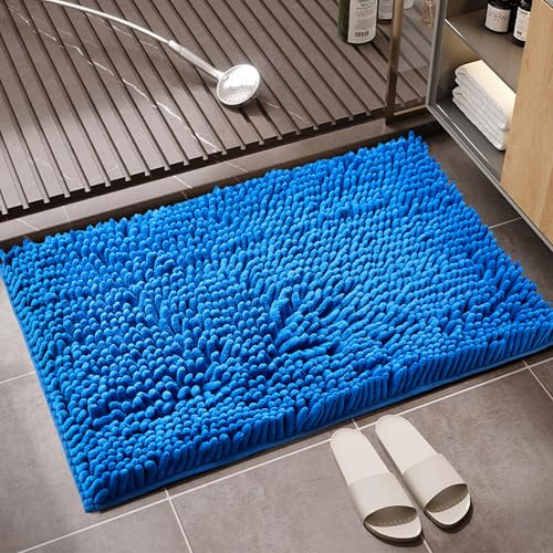 GC GAVENO CAVAILIA Faux Fur Bath Mat 1Piece | Bathroom Mat Fluffy Rug Large Bath Mat Non Slip 50 x 80cm | Super Absorbent & Quick Dry Thick Shaggy Bathmat Extra Soft Pedestal Mats, Royal Blue