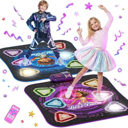 2-Spieler Tanzmatte für Kinder 3-12 Jahren, 12-Tasten Leucht Tanzmatte | Einzel und Doppelspieler, Musik Spielzeug mit Bluetooth, Geburtstags Weihnachts Geschenke für Mädchen 3+ Jahren