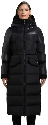 khujo Damen langer Wintermantel warmer Steppmantel Parka mit Plüsch-Elementen, Klettverschluss-Taillengürtel, innenliegenden Rucksack-Trägern, magnetischen Details und Gehschlitzen Julita2 XS-XXL
