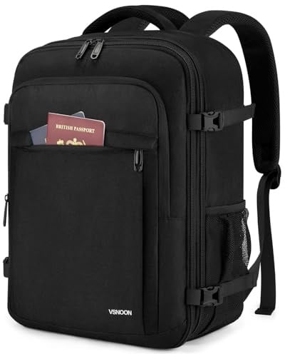 Ryanair Handgepäck Rucksack 40x30x20, Erweiterbare Reisetasche 24L bis 30L | Wasserdicht Rucksack Handgepäck Flugzeug mit Nassfach, Handgepäck Tasche für 15 Zoll Laptop für Ryanair, Lufthansa, Schwarz