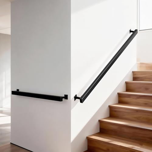 T-ZBDZ Handlauf Treppengeländer Geländer Treppe Wandhandlauf, Metall Wand Treppe für Aussen & Innen, Handlauf Schwarz Wandhalterung Treppenhandlauf, Handläuf für Treppen Balkon (300cm)