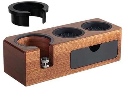 Cecotec Estación de Prensado para Espresso Baristeo WoodTamperStation. Soporte Madera Elegante Portafiltro, Prensador y Nivelador, Compatible 51-58 mm, Pies Antideslizantes, Optimiza Espacio