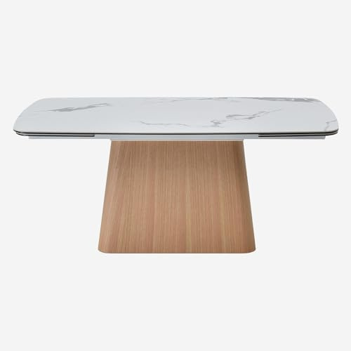 Habitat - Table rectangulaire Extensible en céramique et Pied Finition chêne - Blanc Linka