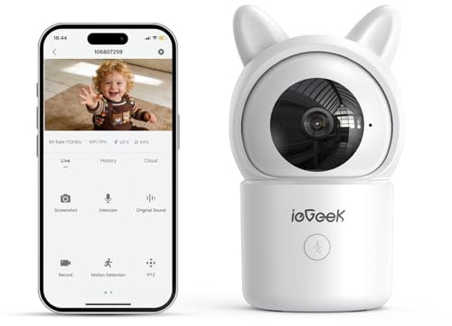ieGeek Baby Monitor mit Kamera 1080P, WiFi Babyphone PTZ 360° mit App, 4-Fach Zoom, Bewegungs-/Geräuscherkennung, Temperatur- & Luftfeuchtigkeits-Sensor, Fütterungserinnerung