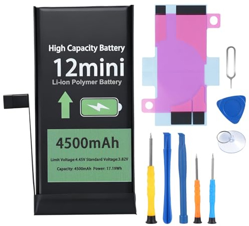 Replacement iphone 12 mini Battery for All-Day Seamless Usage, 4500mAh High Capacity 0 Cycle Lithium Polymer with Repair Tool Kits for Heavy Users (A2176/A2398/A2399/A2400)