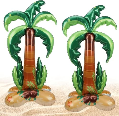2 Stück Aufblasbare Palme, Großer 3D Kokospalmen Ballon, Tropische Dekoration für Sommerpartys, Festivals & Grillpartys - Ideal für Hawaii Mottopartys und Outdoor