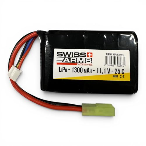 Swiss Arms 11.1V 1300mAh 25C LiPo Block Battery – Mini Tamiya Connector – High Performance Airsoft AEG Power Pack – Compact 3S LiPo for Fast Trigger Response & Reliable Cycling