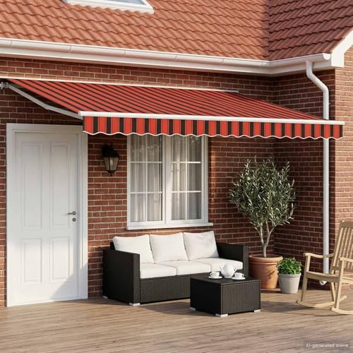 Tenda da sole per terrazza manuale con 5 metri LED, struttura in alluminio a polvere, materiale in poliestere, design a mezza cassetta, ombra regolabile e illuminazione, facile da installare, per