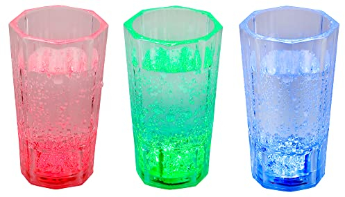 LED-Highlights Glas Becher Schnapsglas 60 ml 3er Set Schnapsgläser beleuchtet bunt gemischt LED rot blau grün Bar Partyglas Kunststoff Trinkglas mit Batterie