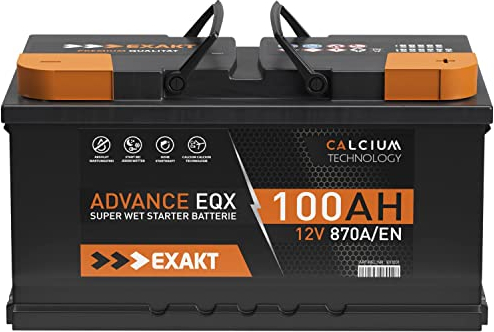 EXAKT Autobatterie 12V 100Ah 870A/EN Starterbatterie absolut wartungsfrei ersetzt 85Ah 88Ah 92Ah 95Ah PKW KFZ Batterie