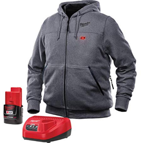 Milwaukee Heated Hoodie KIT M12 12V Lithium-Ion Front and Back Heat Zones - Battery and Charger Included - (Large, Gray)