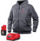 Milwaukee Heated Hoodie KIT M12 12V Lithium-Ion Front and Back Heat Zones - Battery and Charger Included - (Large, Gray)