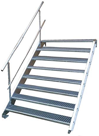Stahltreppe Industrietreppe Aussentreppe Treppe 8 Stufen-Breite 80cm Variable Geschosshöhe 120-160cm mit einseitigem Geländer