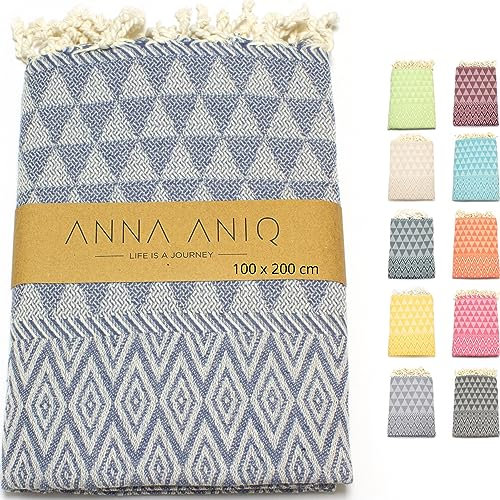 ANNA ANIQ Hamamtuch groß 100x200 cm Reise Strandtuch XXL Saunatuch Damen - 100% Baumwolle Fouta Pestemal Stranddecke Saunakilt Saunahandtuch Herren Badetuch Pareo Strandhandtuch (Jeans)