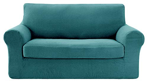 Deconovo Sofabezug Stretch Couchüberzug Jacquard Couchbezug Sofahusse Wohnzimmer, 2-Sitzer(145-175cm), Türkis