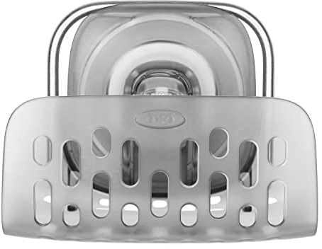 OXO Good Grips - Recipiente para estropajos de cocina con ventosa StrongHold, con ranuras de drenaje y apto para lavavajillas
