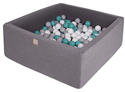 MEOWBABY Piscine à balles pour bébé – Fosses a Boules 90x90x40cm pour Enfants avec 200 balles – Piscine a Balle Enfant carrée en Coton, Gris Foncé