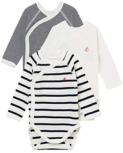 Petit Bateau 54219, Body neonato manica lunga (Pacco da 3) Unisex - Bimbi 0-24, Variante 1, 0-3 mesi