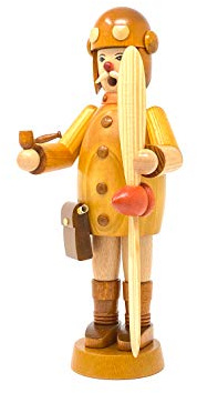 Drechslerei Friedbert Uhlig, Räuchermännchen Nr. 009, Pilot, 25 cm hoch, aus regionalem Holz gedrechselt, echte Handarbeit aus dem Erzgebirge, Weihnachten, Holzkunst, Echtholz