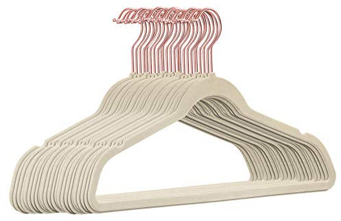 25 Stück hochwertige Samt Kleiderbügel in der Farbe Creme mit Rosegold Look Haken/Anti-Rutsch/von StickandShine