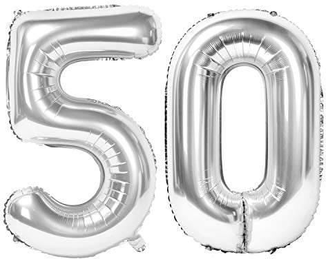 Siumir Numero Palloncino Numero 50 Argento Foil Palloncino Gigante Palloncino Digitali Decorazione Festa di Compleanno