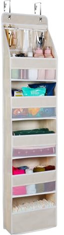 Univivi 6-Shelf Over Door Hanging Organizer Fabric Door Storage with 5 Large Pockets and 3 Small PVC Pockets Wall Mount Hanging Storage Organizers (Beige)…