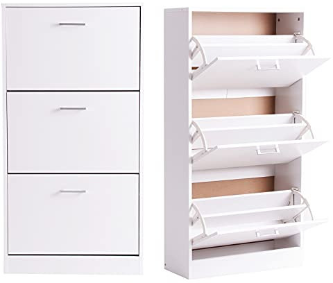 Lastdeco Zapatero Madera Estrecho. Mueble Armario Zapatero para Recibidor o Dormitorio. Organizador de Zapatos. 3 Puertas. Desmontable. Amplio y Multifuncional. Color Blanco. 60 x 24 x 117 cm