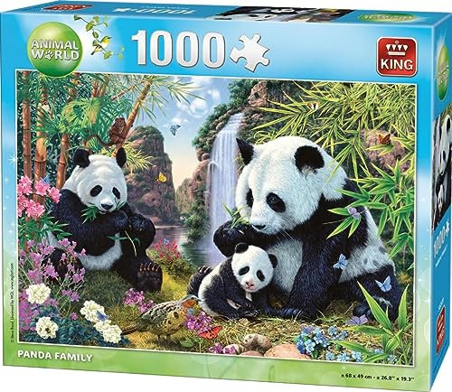 King 56009 Panda Familie Puzzle 1000 Teile, Mehrfarbig